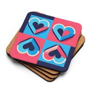 Sous-verres en liège Coeurs rose et bleus