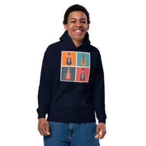 idée cadeau : offrez un sweatshirt à capuche motifs guitares